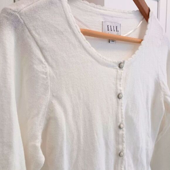 ELLE Cardigan Scalloped Neckline White - Picture 4 of 13